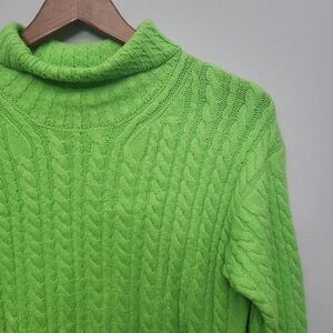 French Connection‎ Sweater Turtle Neck Bright Green Flash Cable Knit Size XS